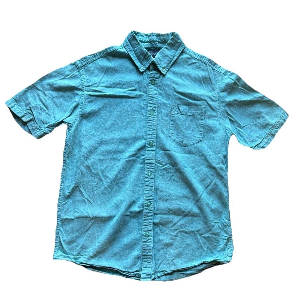 Retrofit Men's Light Green Button Up Shirt 100% Cotton Pocket Short Sleeve Sz M
